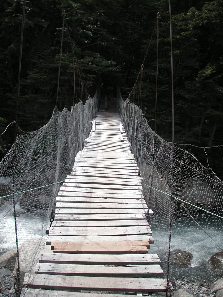 River suspension bridge hiking