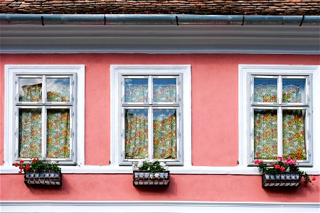 Three Windows of a Pink Building