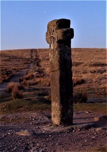 Sunrise, Moon, Nun's Cross ( Siward's Cross ), Princetown , Dartmoor National Park, Devon , UK . 23rd March 2022