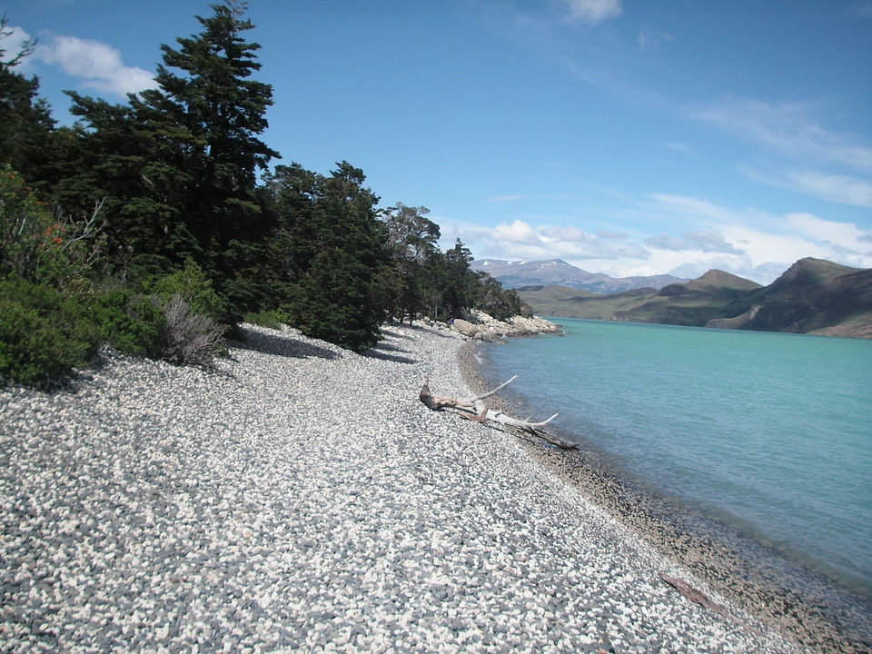 Chile beach glacial lake
