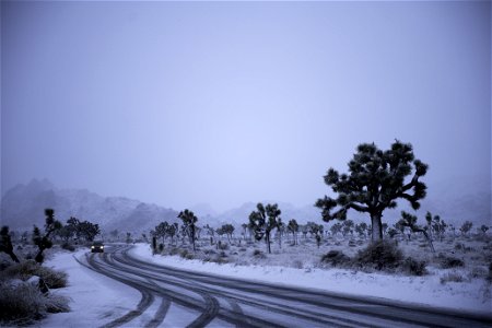 Snow-covered road near Cap Rock