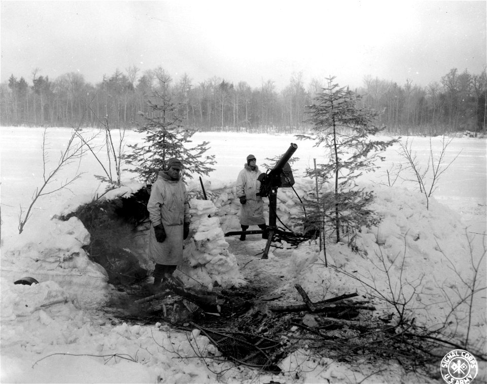 SC 364475 - 50. cal. liquid-cooled M.G. emplacement at Lake James being manned by Pfc. Theron D. Davis, Lee Summit, Missouri, and Pvt. Lawrence Hayden, Waco, Texas, of 456 C.A. Bat. A.