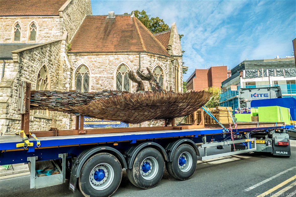 The Knife Angel leaving Maidstone. Next stop Wrexham.