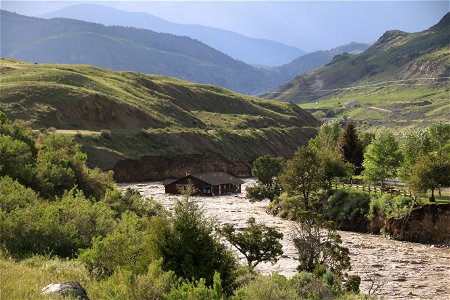 Yellowstone flood event 2022: Employee housing in Yellowstone River photo