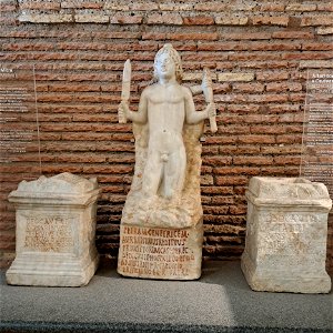Statue in Mithraeum of Castra Pereginorum under Santo Stefano Rotondo Baths of Diocletian Rome Italy