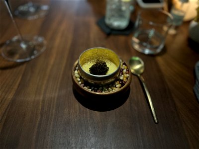 Chilled Soybean & Yellow Com Custard with Kaluga Caviar photo