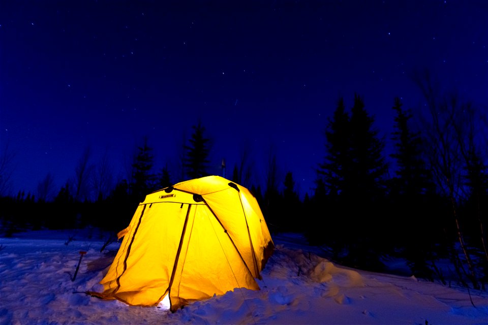 Arctic camping in the snow.