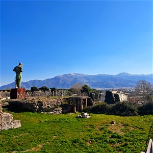 View with Bronze Statue Daedalus Ruins Pompeii Italy