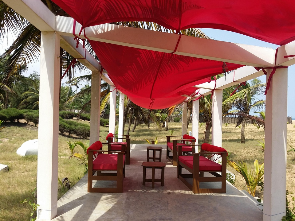 Relaxation seaside resort red chairs