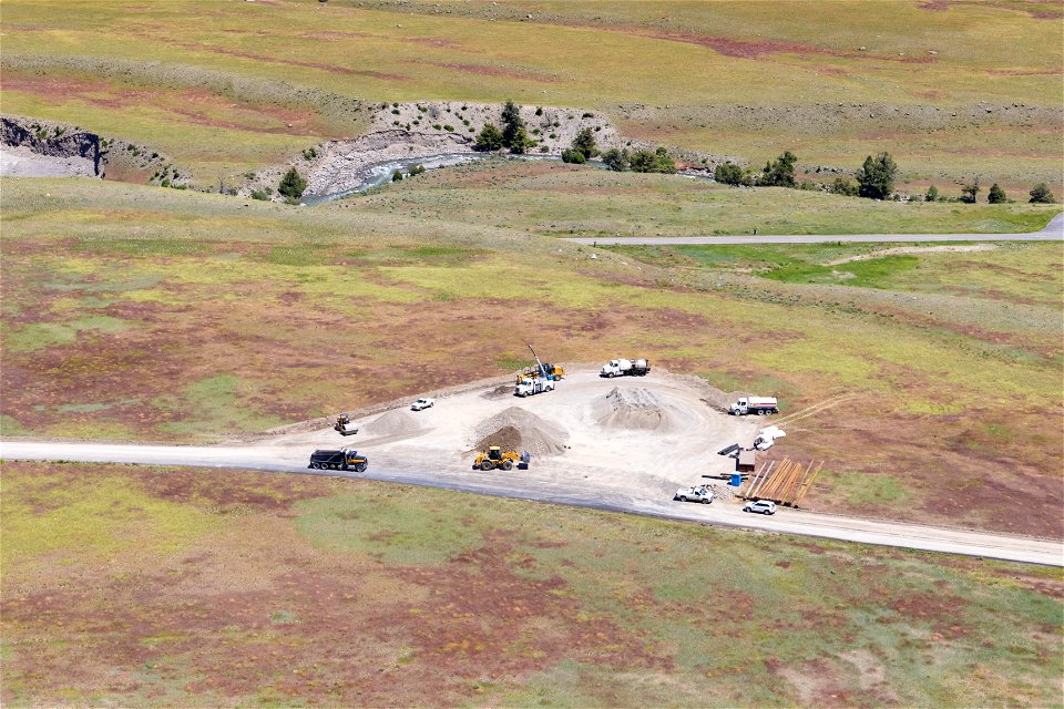 Yellowstone flood event 2022: contract crews stagin along Old Gardiner Road