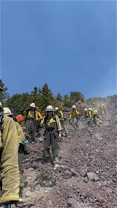 Flagstaff Hotshots Hike down to the fireline on The Pipeline Fire