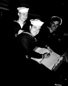 SC 364333 - First sailors to sign the guestbook in the American Red Cross "Victoire" club. photo