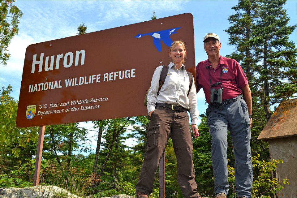 Refuge Manager Sara Siekierski and Regional Director Tom Melius at Huron National Wildlife Refuge
