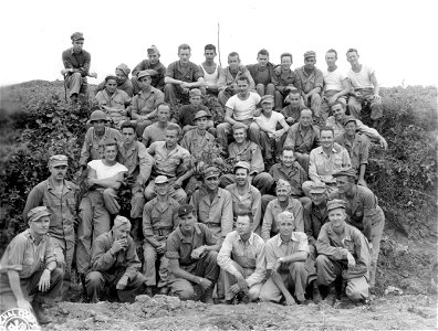 SC 335373 - Enlisted men and officers of ISCOM Signal Section. Okinawa. 1 May, 1945.