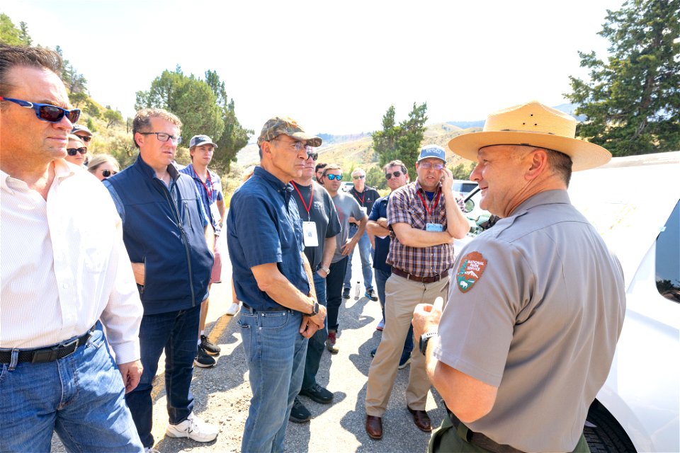 Congressional delegation visit August 19, 2022: Superintendent Cam Sholly briefs the group about the flood and recovery efforts