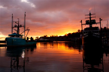 Sunset at Port of Newport Marina, Oregon photo