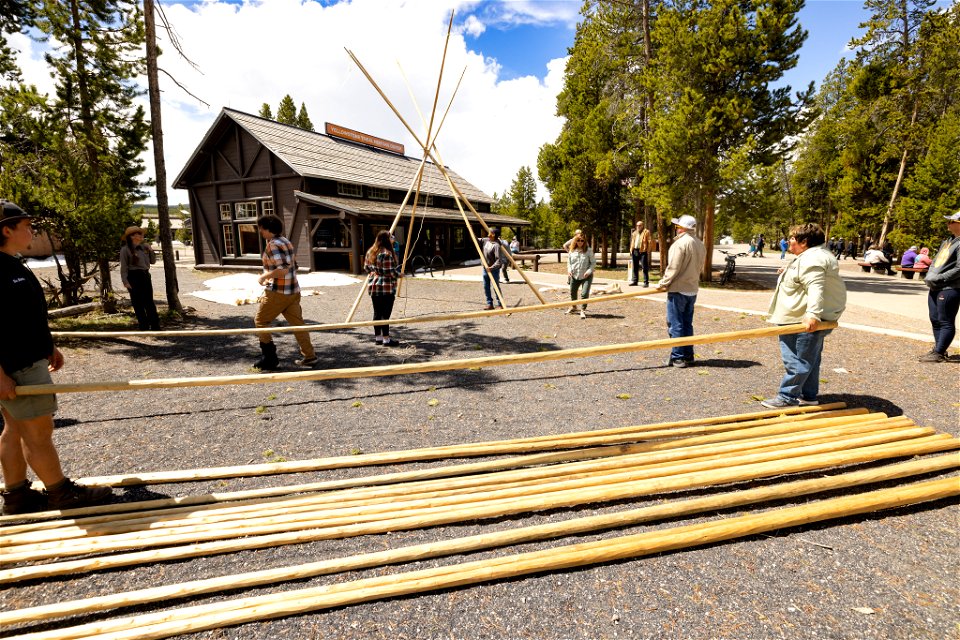 Yellowstone Tribal Heritage Center opening day 2023:putting up poles