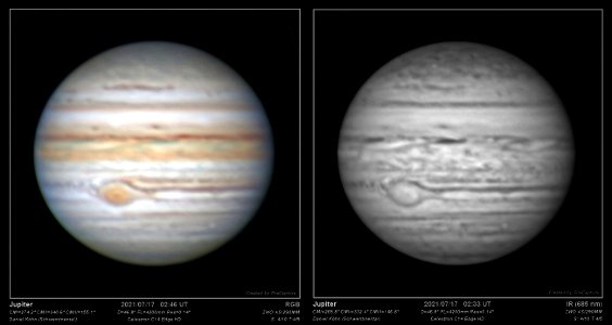 Jupiter 17.07.2021, 02:33 UT (IR) & 02:46 UT (RGB) photo