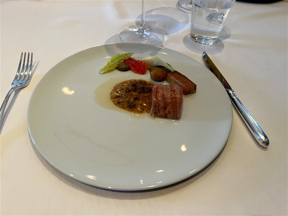 "Chateaubriand" of Marcho Farms Veal, Stuffed Jacobsen Orchards Crab Apple, Garden Turnips, La Ratte Potato Puree and Whole Grain Mustard Sauce
