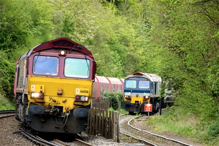 66106 passing 59 102 VILLAGE OF CHANTRY at Allington Hanson Quarry. Medway Valley Line. Allington Kent