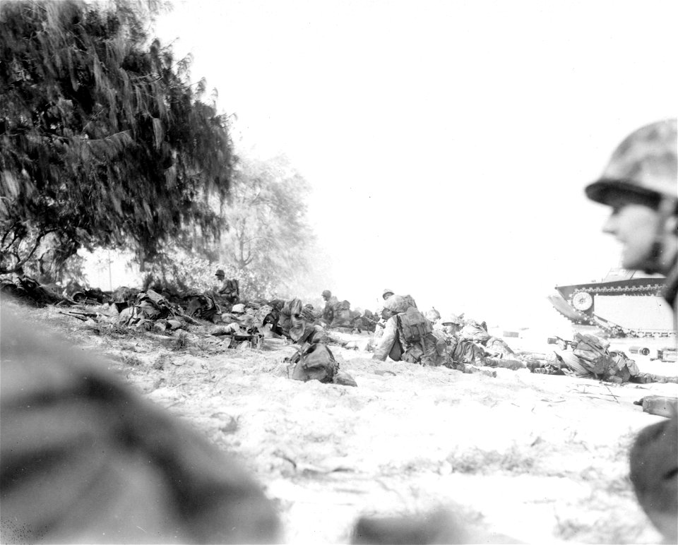 First wave of Marines to hit Saipan beach. 15 June, 1944.