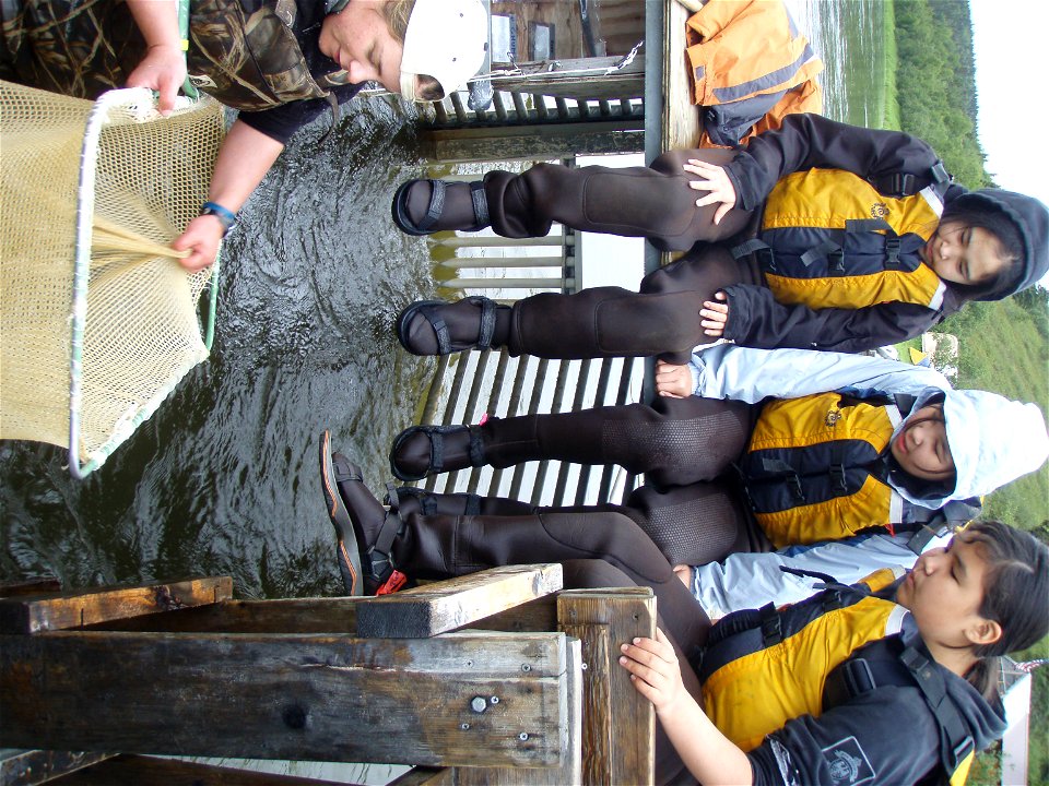 Sarah and girls at weir