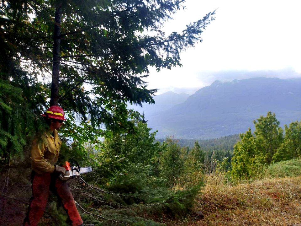 202209-GP-Firefighter at Goat Rocks Fire working to clear roads by Zach Morris, week of Sept. 19, 2022.