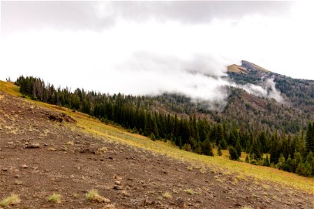 Hoodoo Peak in clouds from Parker Pass photo