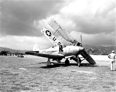 SC 171605 - First Island Command, New Caledonia. P-39 P-5 photo ship which was crashed into by Moth while landing at airfield. 4 January, 1943.