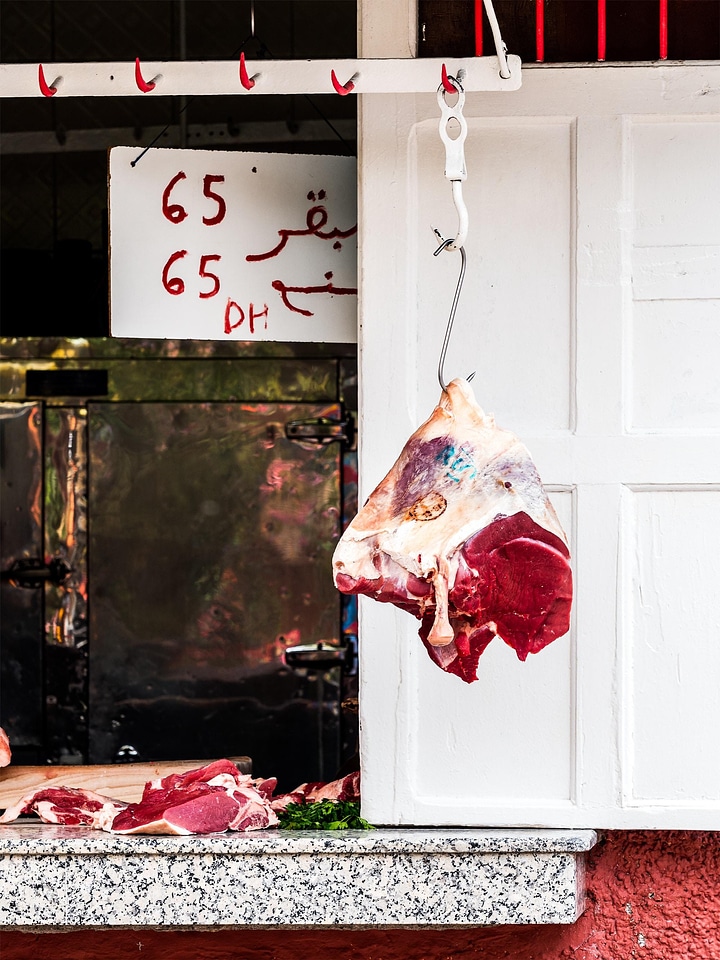 Beef meat market hanging