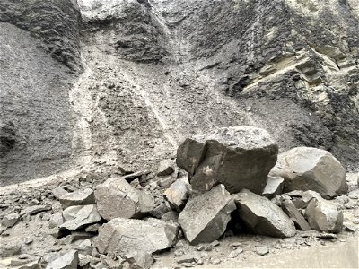 Large rockslide on North Entrance Road in the Gardner Canyon. photo