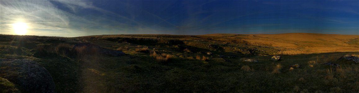Sunset, Evil Combe, Dartmoor National Park, Devon, UK. 16th April 2022 (Apple Ipod Panoramic Photo)