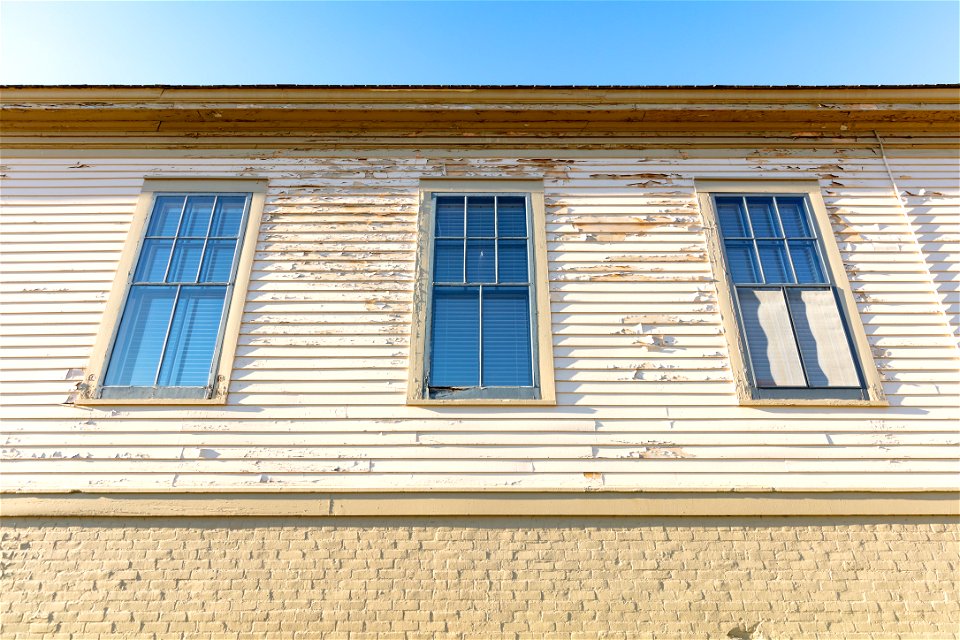 Historic Canteen building with chipping paint (2) photo