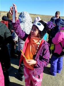 Outdoor School students reads anemometer