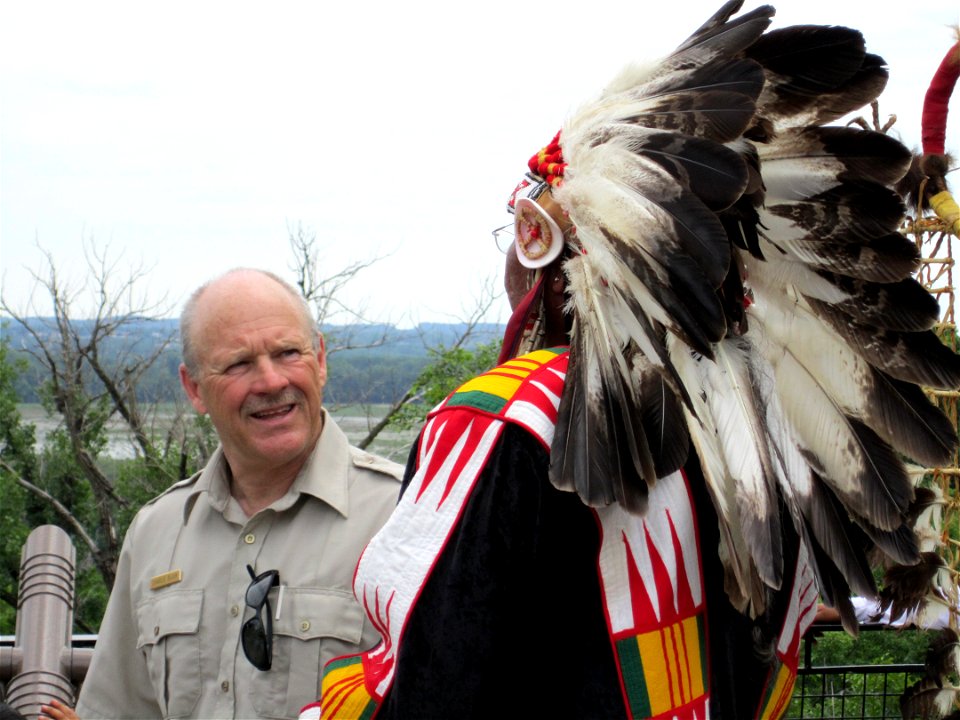 Chief Arvol Looking Horse and Refuge Manager Charlie Blair overlooking the Refuge and the Minnesota River Valley