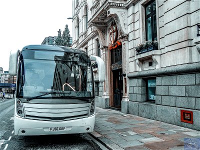 Coach driven by me to 146, Queen Victoria Street EC4. They were filming James Bond opposite.