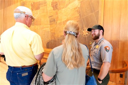 Mammoth Hot Springs Hotel reopening ceremony: Chris Mather talks about the Reamer Map restoration photo