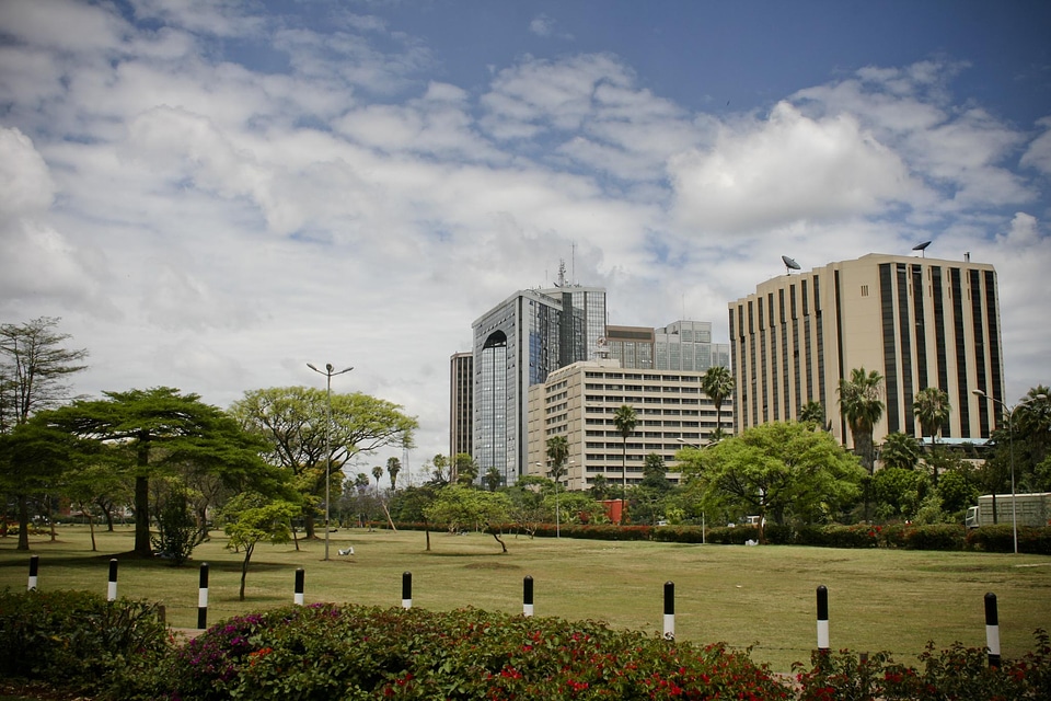 Cityscape buildings public square