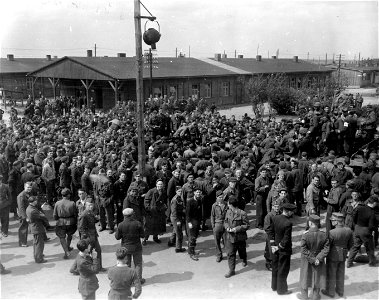 SC 335544 - Liberated British and American prisoners in Nazi camp at Luckenwalde, first released by Russians. photo