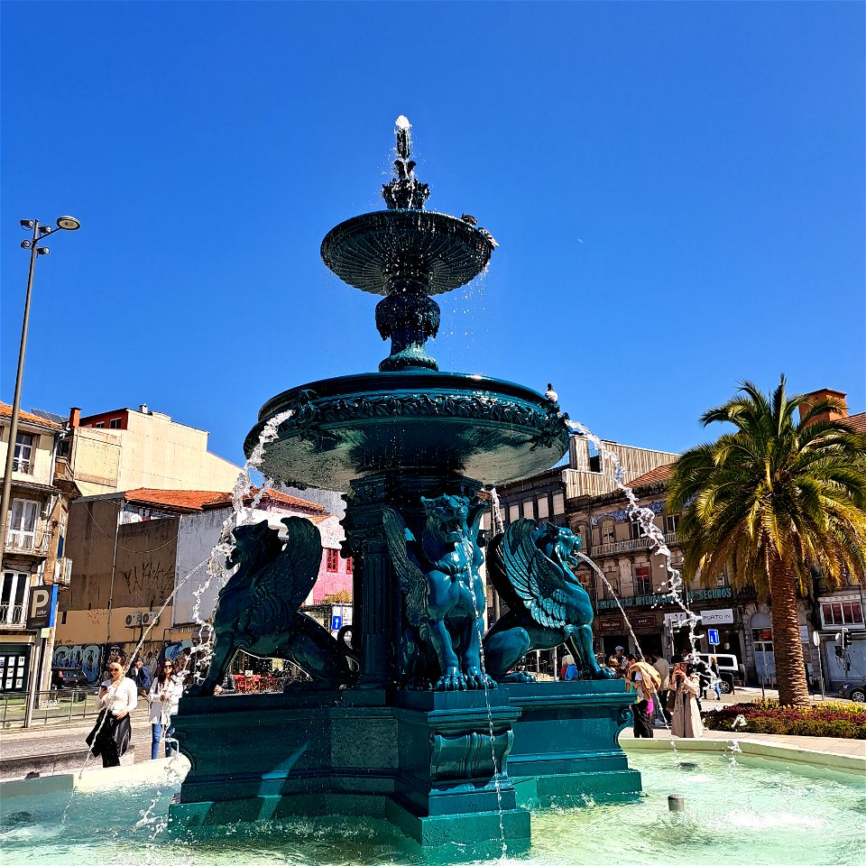 Teal fountain Porto Portugal