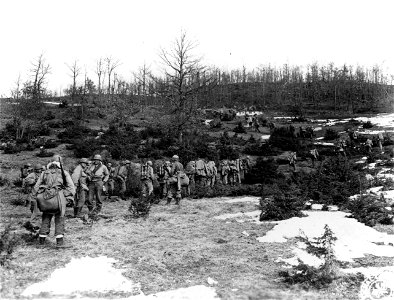 SC 270841 - "D" Co. of the 85th Inf. Regt., 10th Mtn. Div., forms in unusual pattern as it winds its way up the face of Mt. Belvedere... photo