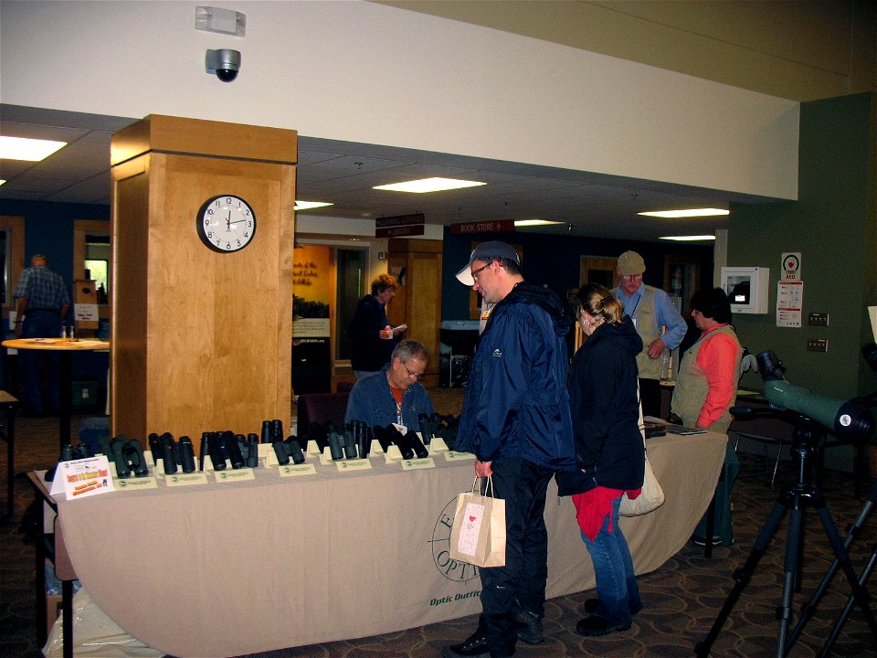 The Festival of Birds offers a Saturday Birders Bazaar where vendors like Eagle Optics discuss optics options for birdwatchers. photo