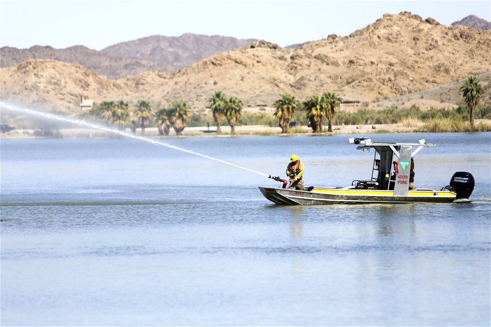 MAY 14: A fireboat in Mittry Lake, Yuma