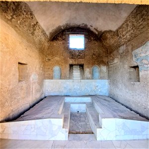 Julia Felix Praedia Triclinium dining roo and Nymphaeum Ruins Pompeii Italy