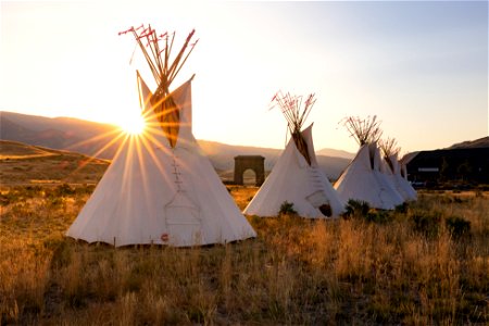 Yellowstone Revealed: North Entrance teepees at sunset (2) photo