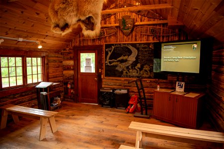The bear orientation room inside the Brooks Camp Visitor Center- Photo courtesy of C. Chapman photo
