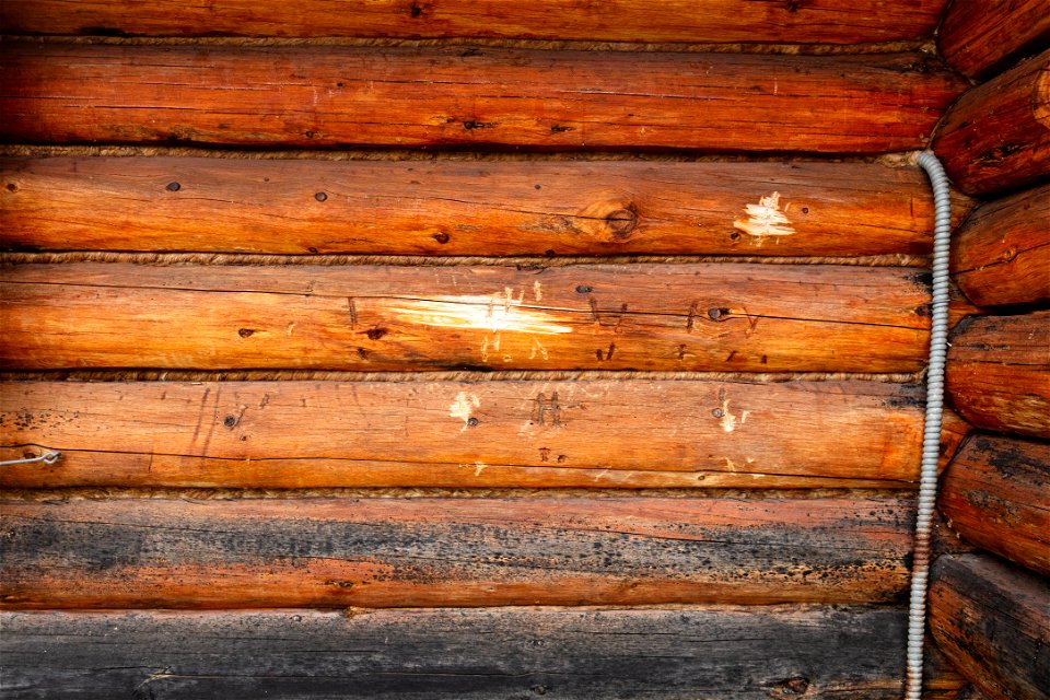 Lamar Mountain Patrol Cabin: log damage west face