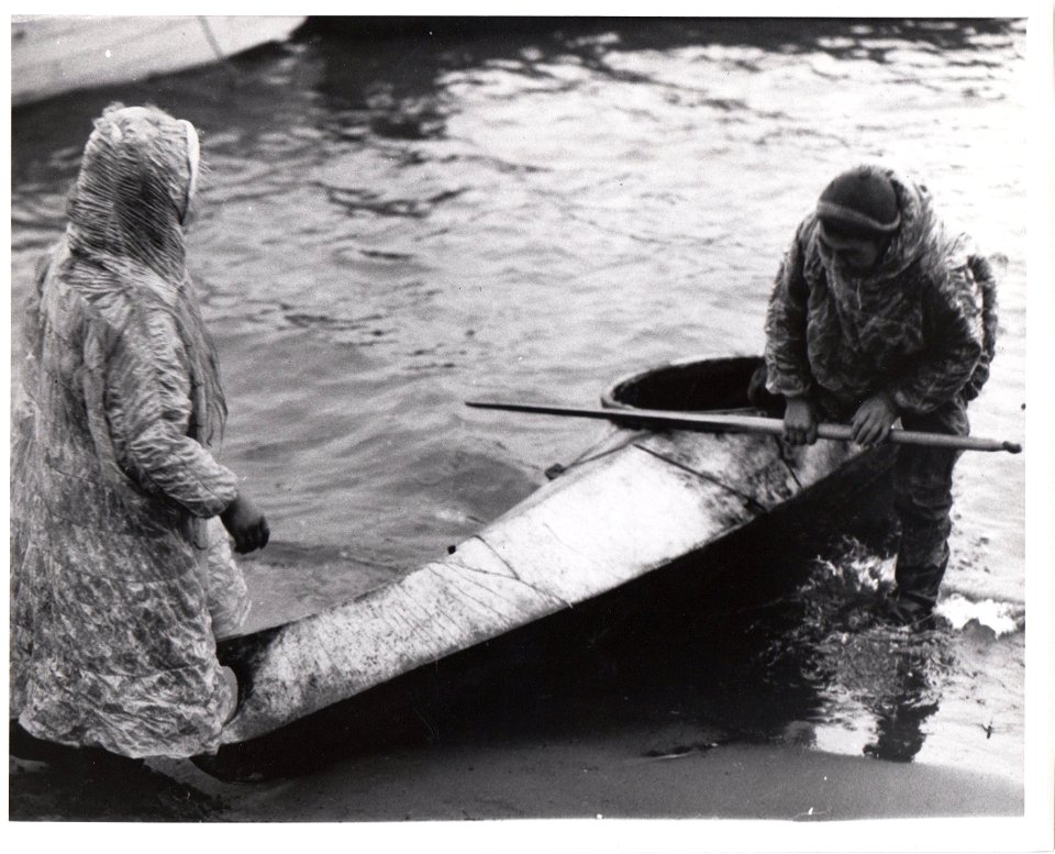 Nunivak Island 1949 Western Alaska Family with Skin Kyak