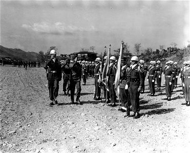 SC 364059 - Secretary of the Army Frank Pace, Jr., inspects the X Corps Honor Guard at Hongchon, Korea. 12 April, 1951. photo