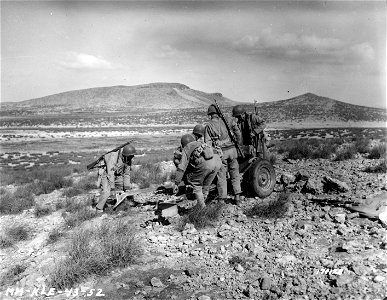 SC 170128 - An American anti-tank gun crew in N. Africa are taking their gun out of action temporarily to set it up at another given post. photo